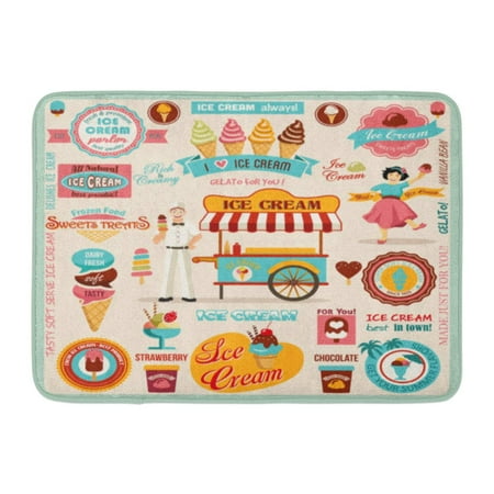 Slip Ice Treads - LADDKE Brown Cone Collection of Ice Cream Retro Sundae Parlor Dessert Sweet Doormat Floor Rug Bath Mat 23.6x15.7 inch
