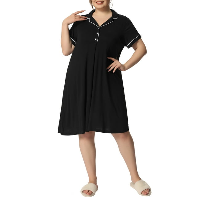 Camisones de mujer de tallas grandes Agnes Orinda, camisón con botones, pijama suave, vestido de dormir 1X negro