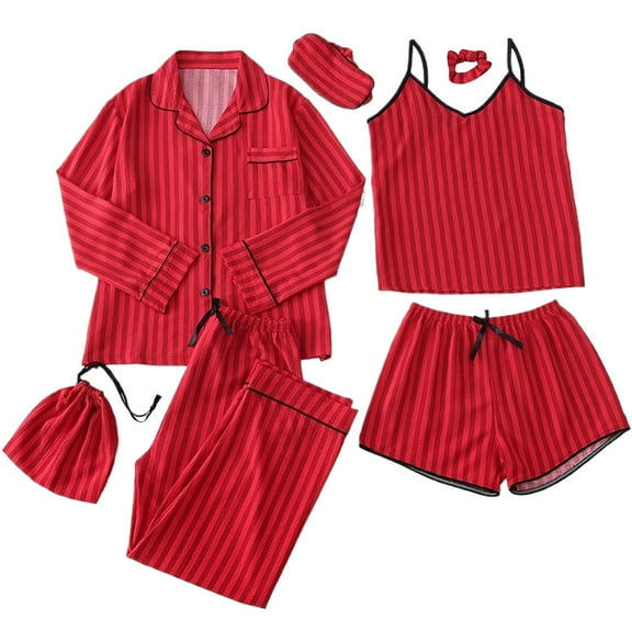 cfhntfmh Pajama Sets for Women Casual Print Comfy Shirts Soft Sleepwear Pants 7 Piece Loungewear Pjs Sets with Packs