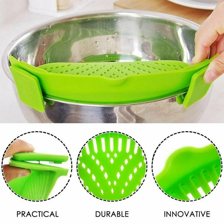 Silicone Clip On Strainer for Pots Adjustable Colander Spout Food Strainer  Gadget for Draining Spaghetti, Pasta, Ground Beef, Vegetables, and Fruits,  Fits On Pots, Pans, and Bowls, Space Saving Tool 