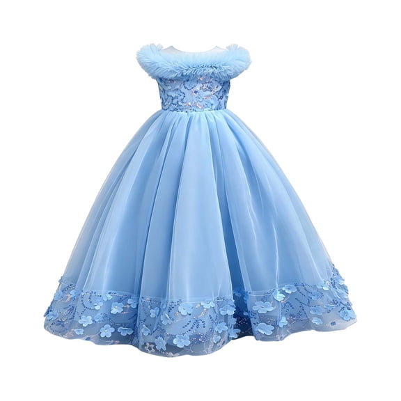 WOYY Girls Formal Wedding Pageant Party Dress Tulle Birthday Princess Dress, Blue, Sizes 3-12