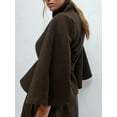 thumbnail image 6 of Women Batwing Sleeve Ponchos Pea Coat Wool Stand Collar Belt Capes Jacket Winter Cropped Overcoat Coffee XL, 6 of 8