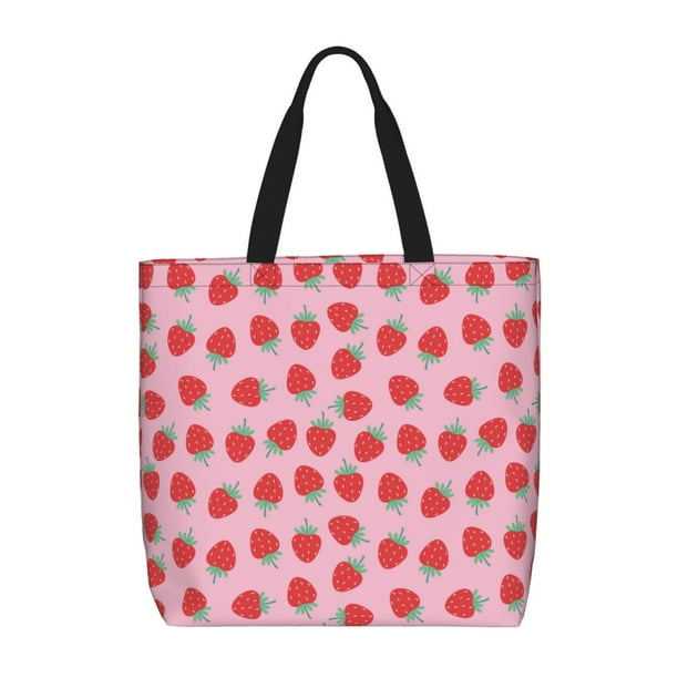 Fotbe Hand Drawn Strawberry Bolsa Tote con Estampado para Mujer, Bolsos con Cremallera, Bolsa de Hombro Casual de Gran Capacidad con Bolsillos Internos