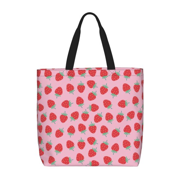 Fotbe Hand Drawn Strawberry Bolsa Tote con Estampado para Mujer, Bolsos con Cremallera, Bolsa de Hombro Casual de Gran Capacidad con Bolsillos Internos