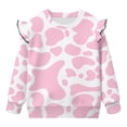thumbnail image 5 of Yuyamidu Pink Cow Print Sweatshirt for Girls Size 5-6 Cute Ruffle Shoulder Long Sleeve Top Y2K Graphic Crewneck Sweatshirts Soft Lightweight Workout Pullover Everyday Clothes, 5 of 8