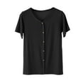 thumbnail image 3 of Women's Loose Fit Solid Color Button Down Short Sleeve Blouse Top Shirts Comfy Versatile Soft Lightweight Tops for Casual Daily Wear Work Office Outfits | CSEONE,Black L, 3 of 4