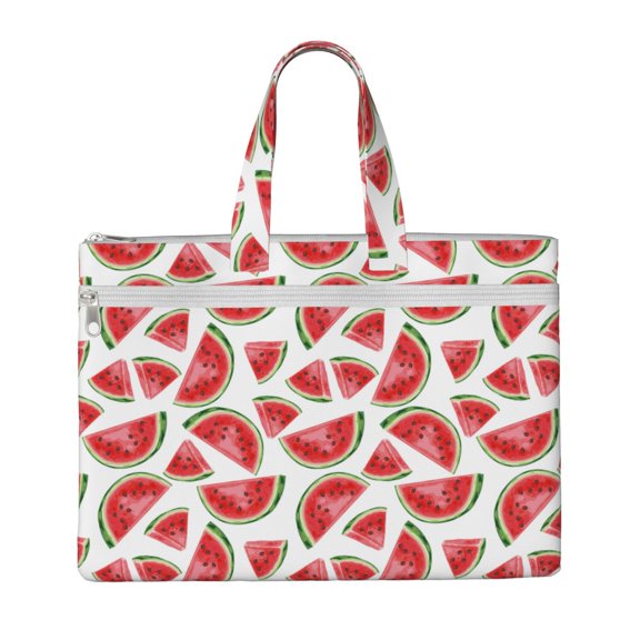 Honeii Hand Drawn Watermelon Print Canvas Tote Bag with Compartments Laptop Tote Bag Large Tote Bag