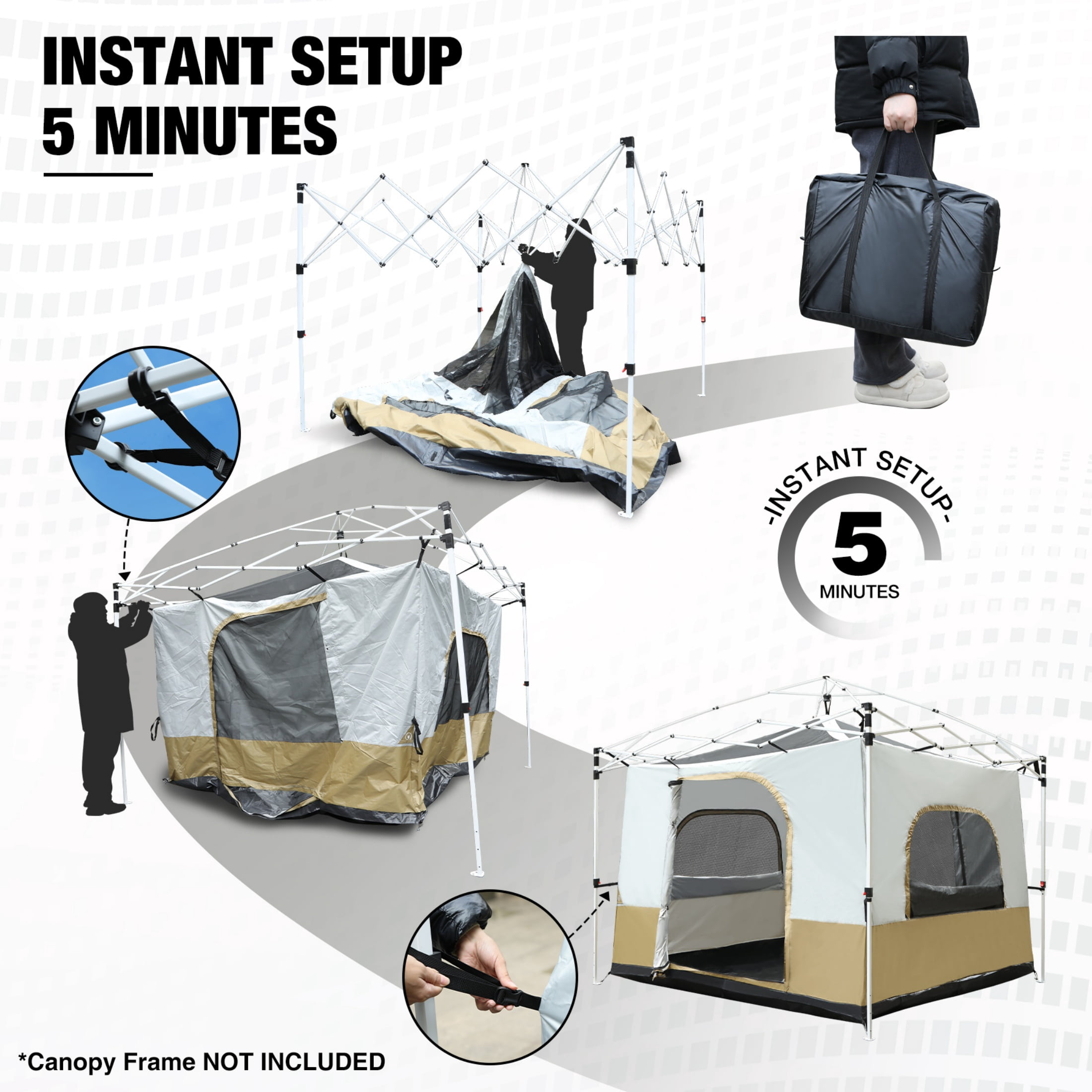 REDCAMP Canopy Camping Tent, Inner Tent Converts Straight-Leg 10' x 10' or 10' x 20' Pop-Up Canopy into Camping Tent, Fits 4–6 Persons (Frame Not Included)