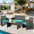 thumbnail image 3 of Walsunny 4-Piece Patio Rattan Furniture Set with Cushions & Tempered Glass Tabletop, Blue, 3 of 11