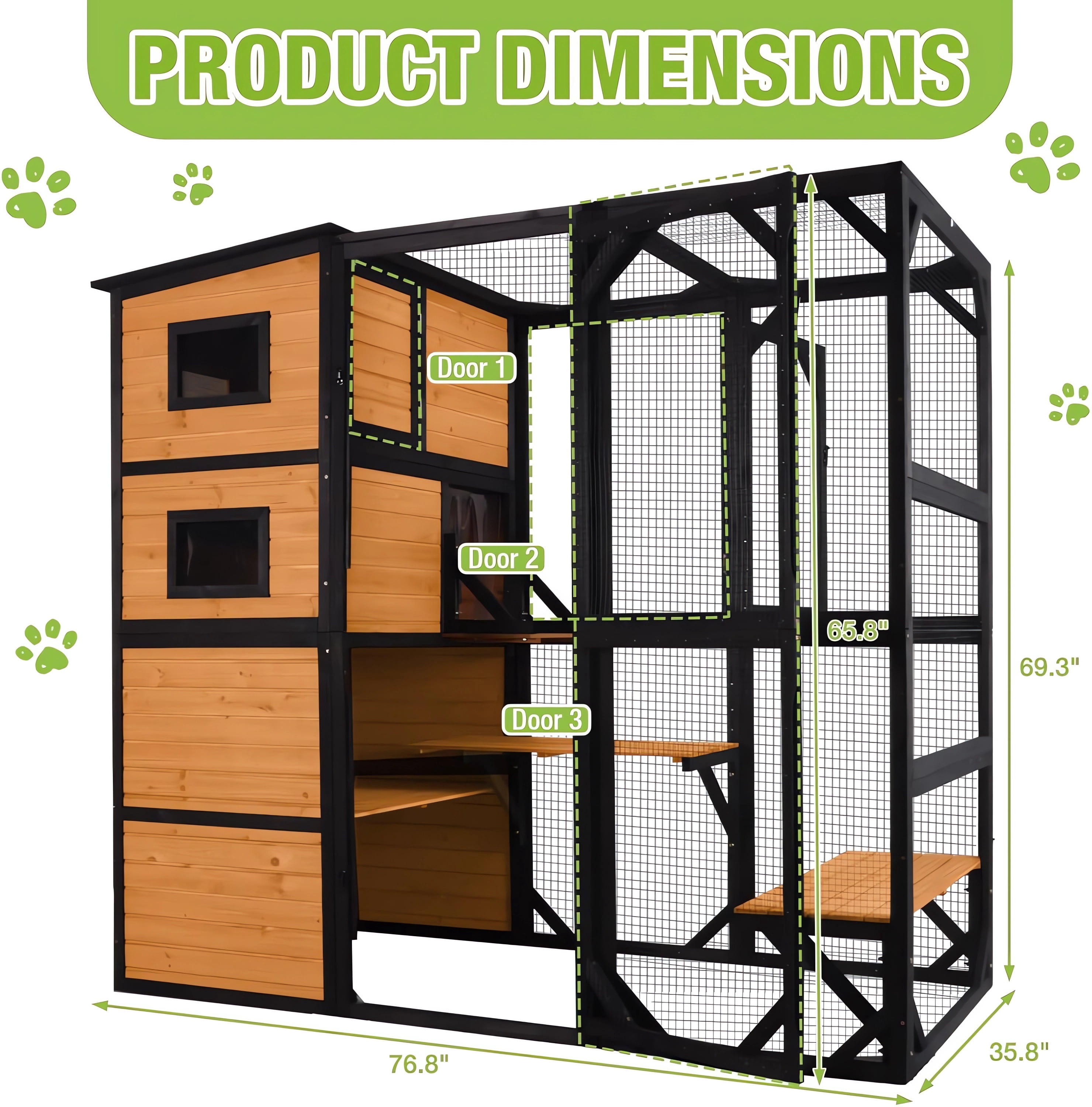 Aivituvin Large Catio Cat Enclosure Window for Outdoor Cats, Weatherproof Cat House with Roof, Resting Platforms & Windows, Indestructible Feral Cat Shelter for Backyard