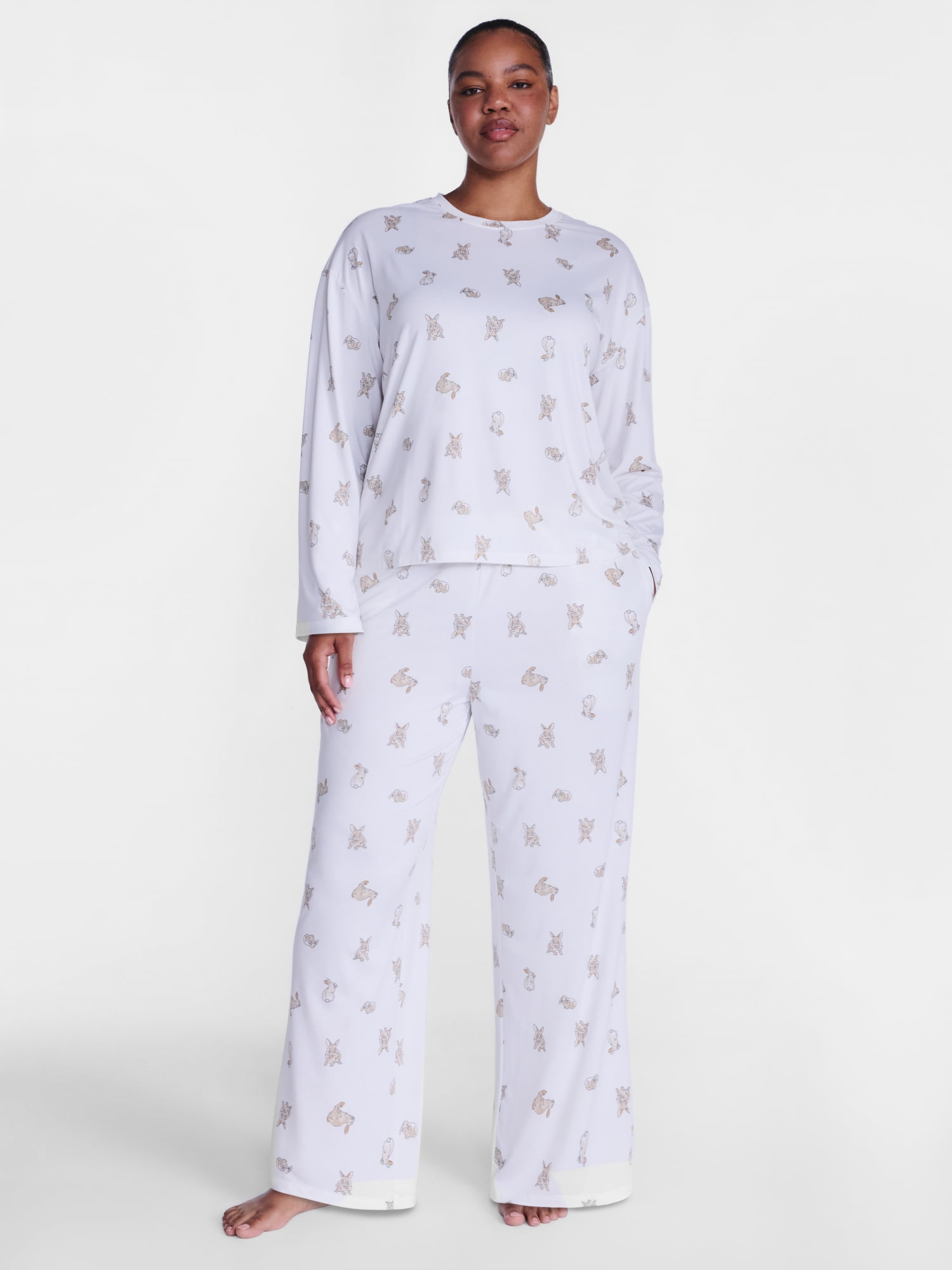 Joyspun Women's Essential Sleep Top and Pants, 2-Piece Pajama Set, Sizes XS-3X