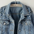 thumbnail image 5 of Breezora Women's Distressed Denim Jacket with Beaded Details Short Casual Top for Everyday Wear XXXXL Size Blue, 5 of 8