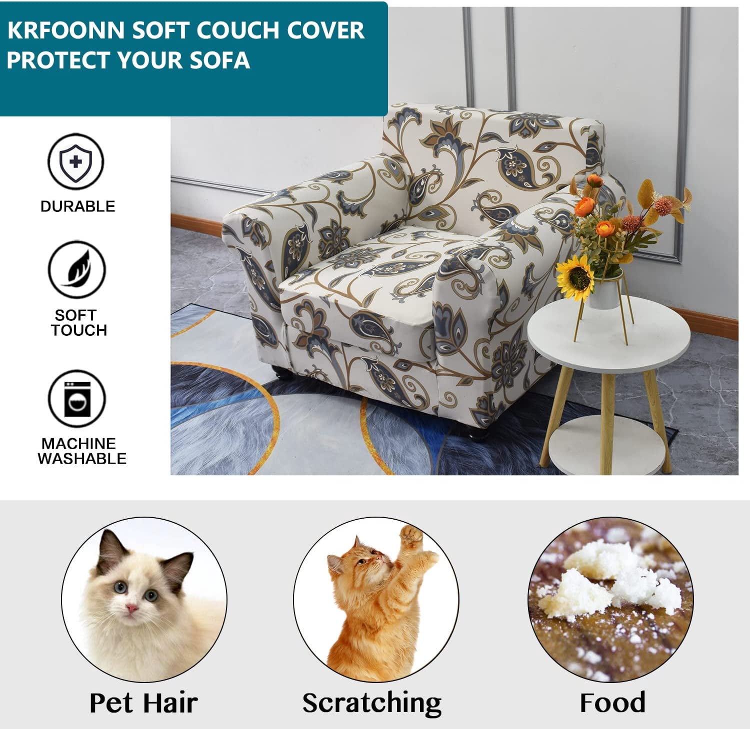 CHUNTIAN 2 Piece Chair Covers Printed Sofa Covers Couch Covers Washable Armchair Sofa Couch Slipcover Furniture Protector with Elastic Bottom for Living Room (Armchair, 20), Small