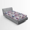 thumbnail image 2 of Ambesonne Floral Fitted Sheet, Grunge Leafy Pattern Meadow, Twin Size, Soft Blue Indigo and Plum, 2 of 5
