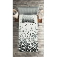 thumbnail image 2 of Ambesonne Geometric Quilted Coverlet 2 Pcs, Squares Greyscale, Twin Size, Grey Dark Grey White, 2 of 2