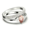 thumbnail image 2 of Dazzling Minimalist 2.25 Carat Pear Cut Affordable Ring, Morganite And Diamond Moissanite Engagement Ring, Unique Wedding Ring, Two Matching Band in 925 Sterling Silver With 18k White Gold Plating, 2 of 4