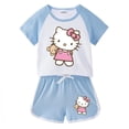 thumbnail image 4 of Hello Kitty-ropa de algodón con dibujos animados para niña, pantalones calientes para bebé, camiseta de manga corta, pantalones cortos, conjunto deportivo de dos piezas, novedad de verano, 4 of 5