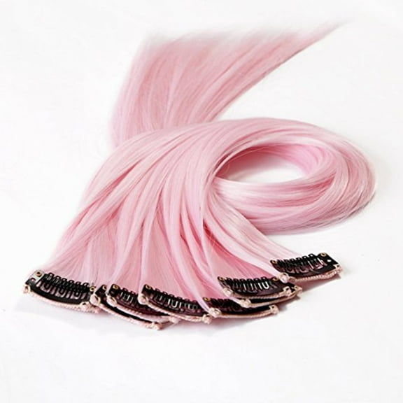 Xiao Hua 10 pieces of colorful high gloss synthetic clip on hair extensions and wigs (light pink)