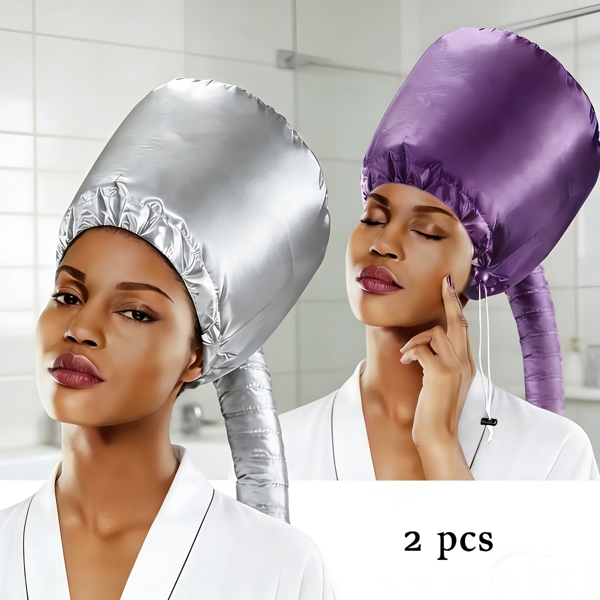 2-Pack Soft Feel Upgraded Hooded Hair Dryer Cap -Low-Weight Portable Quick-Dry Hair Dryer Hood With Adjustable Drawstring, Heat-Resistant & Hypoallergenic Fabric, For Fast Drying, Travel, Salon, Home