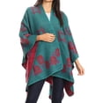 thumbnail image 3 of Sakkas Lupe Womens Reversible Poncho Wrap Cape Shawl Sweater Coat Cardigan Pattern - RoseRedBlue - One Size Regular, 3 of 7