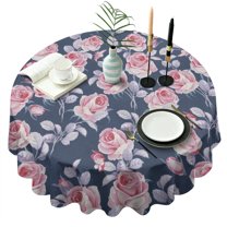 Pioneer Flower Floral Print Pattern Round Tablecloth 60"x60",Wrinkle Wipeable Table Cloth for Kitchen Dining Room Picnic Patio Party