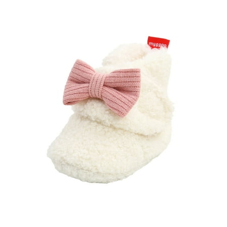 

Suanret Infant Baby Girls Snow Boots Flat Shoes Bow Knot Solid Color High-top Soft Sole Warm Shoes White 12-18 Months