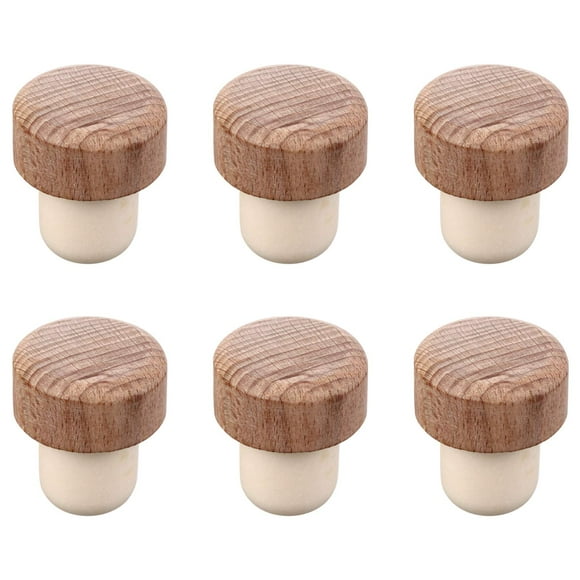 Cabilock 6 Pcs Wooden Wine Stoppers Wine Corks Reusable Red Wine Bottle Stopper Beverage Bottle Sealer to Keep Wine Fresh