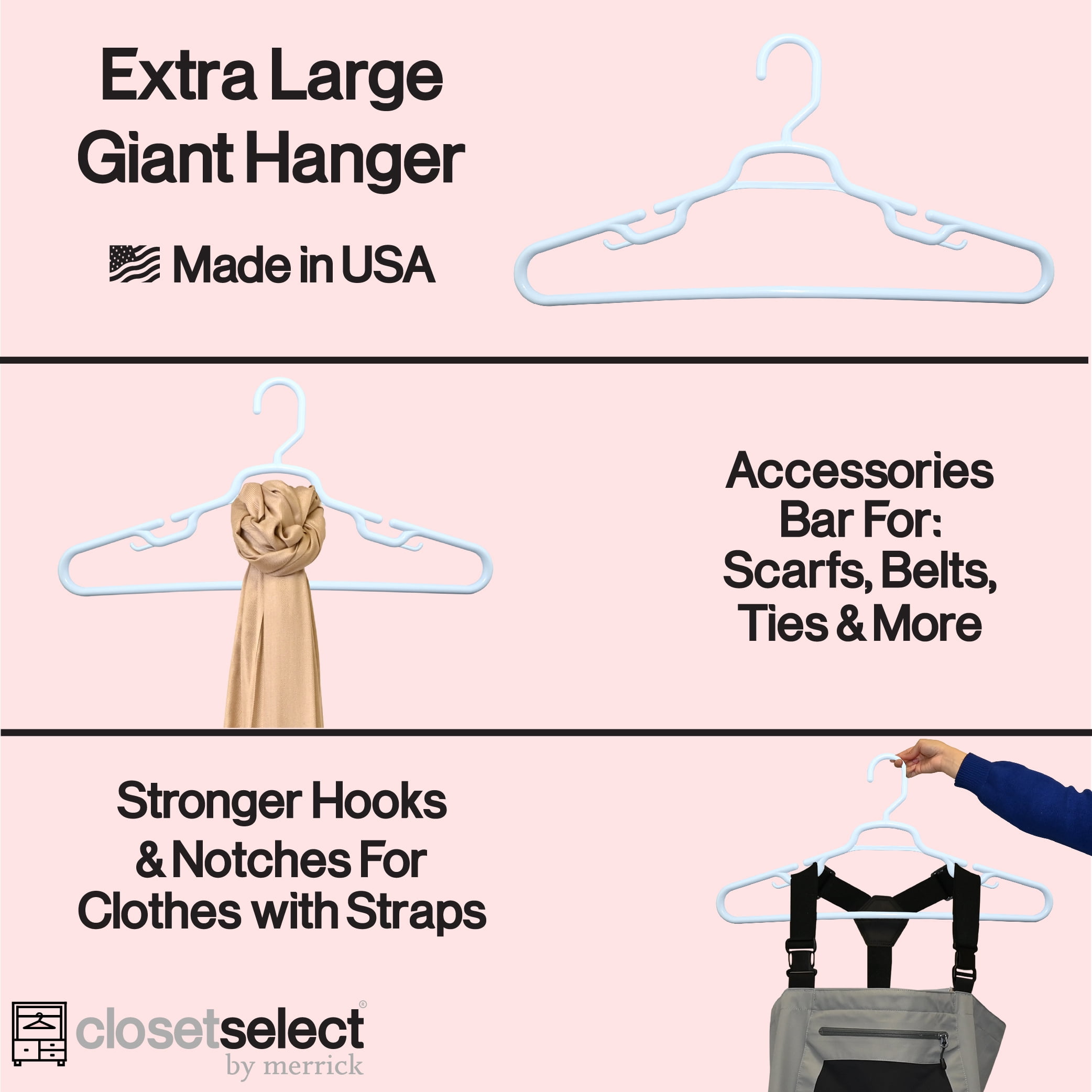 Closetselect Giant Plastic Hangers for Any Clothing Type, White 36 Count, Perfect for Adult and Teens