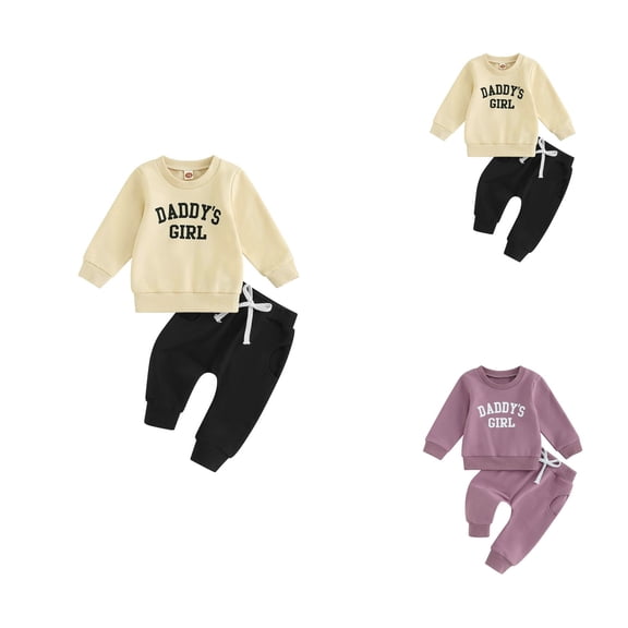 Daddys Girls Baby Clothes Toddler Fall Winter Outfit Sweatshirt and Jogger Pants Set, Long Sleeve Pullover Sweatshirt Stretch Joggers, Girl Clothes