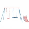 thumbnail image 4 of 3 in 1 Metal Swing Set Outdoor , SHINPT Toddler Swing Set for Backyard, Tall Swing Set with Slide, Saucer Swing Seat, Belt Swings Seat, Heavy Duty Swing Set for kids, Kids Playset Outdoor, 4 of 8
