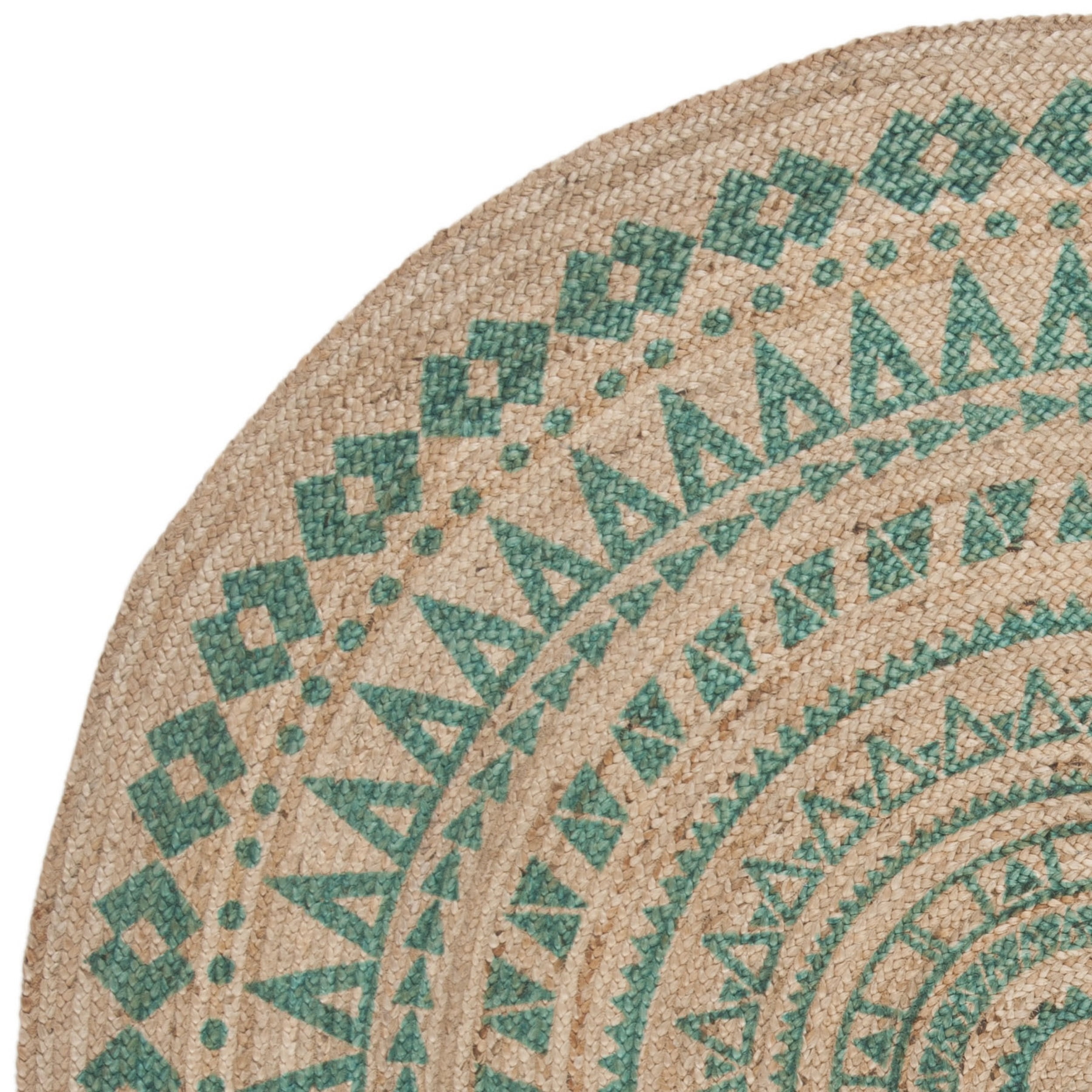 SAFAVIEH Natural Fiber Zoolander Geometric Jute Area Rug, Teal/Natural, 4' x 4' Round