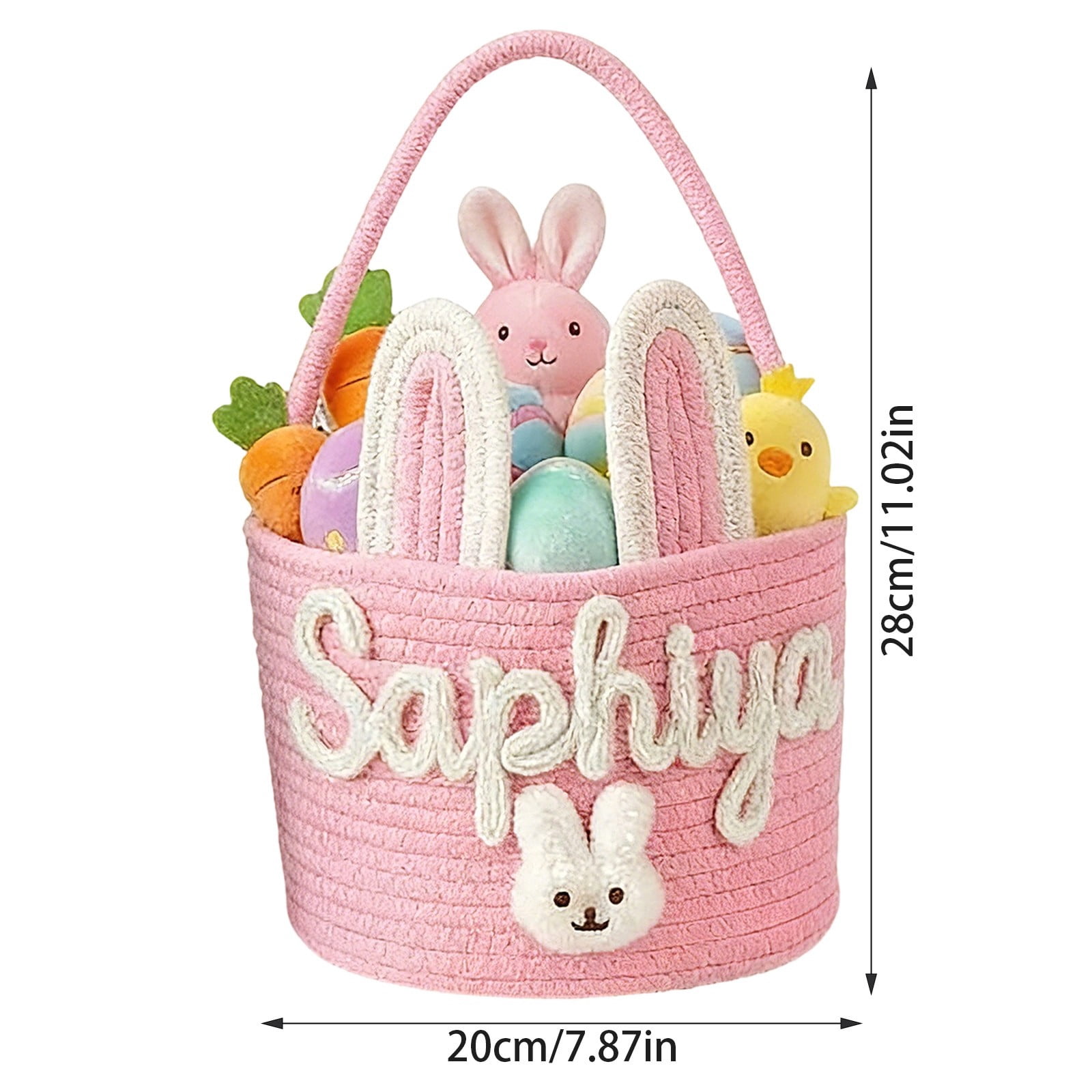 Personalised Easter Basket, Easter Basket 3D Cord Embroidery Technology, Easter Nest for Filling for Boys and Girls, Not Include Dolls (Rabbit Design)