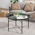 thumbnail image 3 of HOMCOM 24" Round Coffee Table with Hammered Tray Top - Vintage Metal Center Table for Living Room, Bedroom, and Side Use, 3 of 10