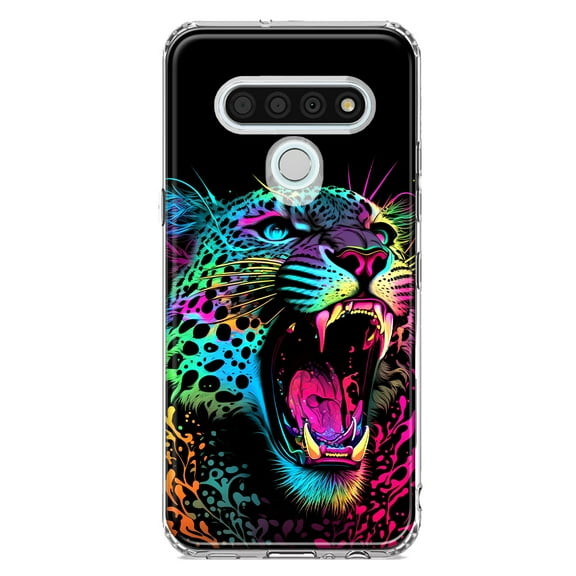 MUNDAZE LG Stylo 6 Neon Rainbow Glow Colorful Leopard Shockproof Clear Hybrid Protective Phone Case Cover