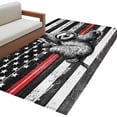 thumbnail image 2 of Area Rug 48×72in, USA Flag Red Line Firefighter with Sloth Floor Carpet Living Room Rug, Wooden Texture Non-Slip Welcome Mat Indoor Rugs for Bedroom Dining Room, 2 of 9