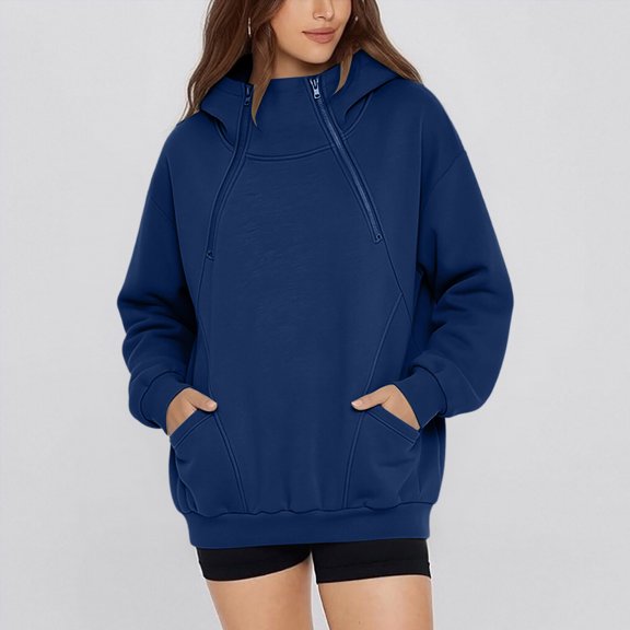 Tawop Women Pullover Sweatshirt Hoodie Winter Clothing Long Sleeve Hoodie Sweatshirt Navy