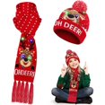 thumbnail image 2 of Conjunto de gorro y bufanda para niños, gorro de Navidad LED, copo de nieve, Papá Noel, alce, estampado de árbol de Navidad, gorro de invierno, bufanda festiva con borlas de Año Nuevo, conjunto de gor, 2 of 4