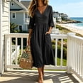 thumbnail image 2 of Ovbmpzd Summer Teacher Dresses for Women 2026 With 3/4 Sleeves Slit Side Teacher V-Neck Black Fall Dresses With Pockets,XL, 2 of 6