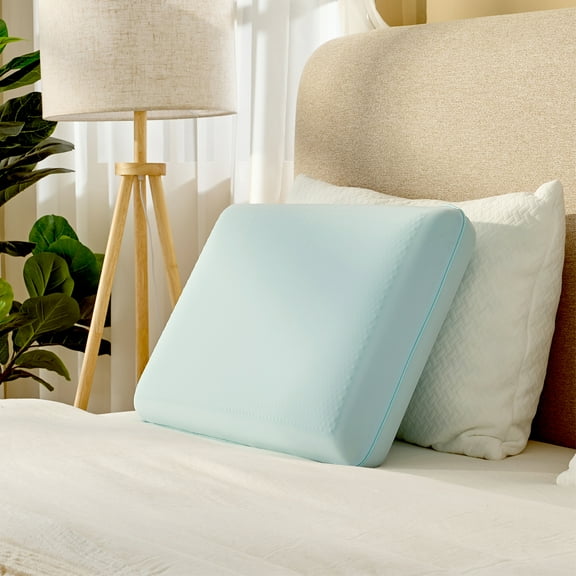 EGOHOME Single Cooling Gel Bed Pillow, Memory Foam Pillow, Standard Queen, Blue, Cooling Removable Cover, Medium-soft