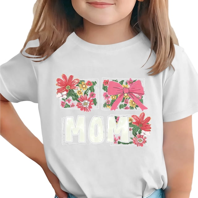Zpanxa T-Shirts d'Été pour Filles Imprimé de la Fête de l'Indépendance Col Rond Manches Courtes Haut Polyester Spandex 3-4 Ans