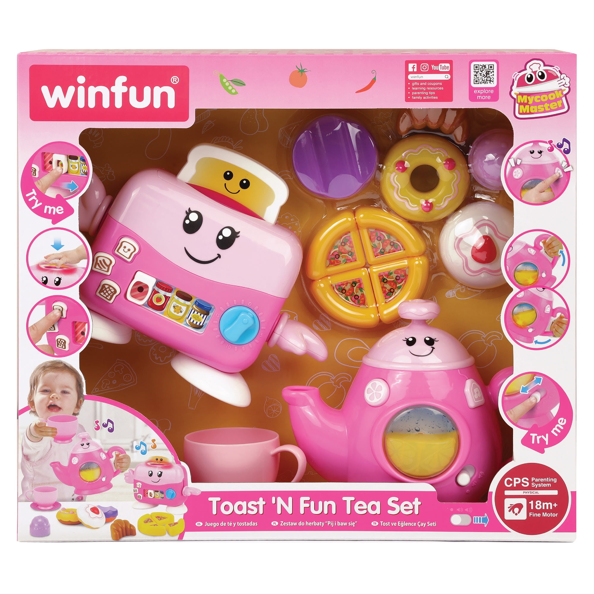 Winfun: Mycook Master - Toast 'N Fun Tea Set - Pink - Lights & Sounds, Tea Pot, Pop-Up Toaster, Food Accessories & Cups, Toddlers & Kids Ages 18mo+