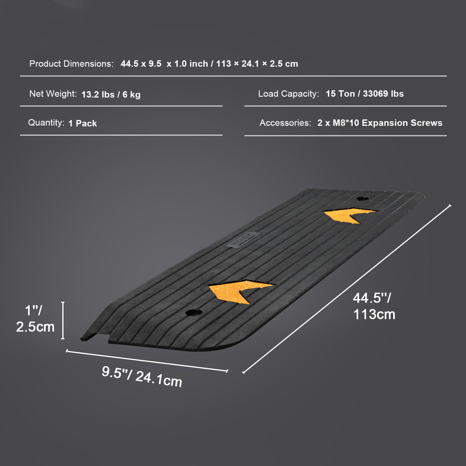 VEVOR Rubber Threshold Ramp Door Ramp 1" Rise 33069 lbs Load Rubber Curb Ramp