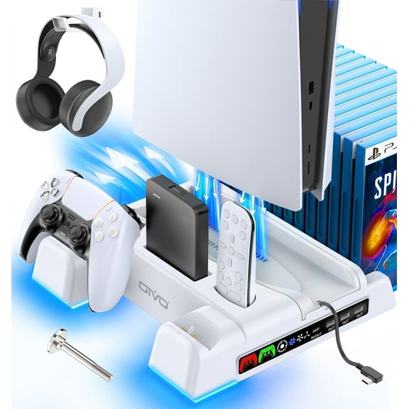 OIVO PS5/PS5 Slim Stand and Cooling Station with PS5 Controller Charger for Playstation 5 Console, PS5 / PS5 Slim Accessories with 3 Level Cooling Fan