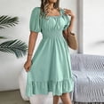 thumbnail image 5 of Karymi Summer Dresses for Women Square Neck Solid Puff Sleeve Dress, Stretchy Smocked Waist Flowy Ruffle Hem Summer Sundress Fore Dates Daily Summer Dresses for Women, 5 of 7