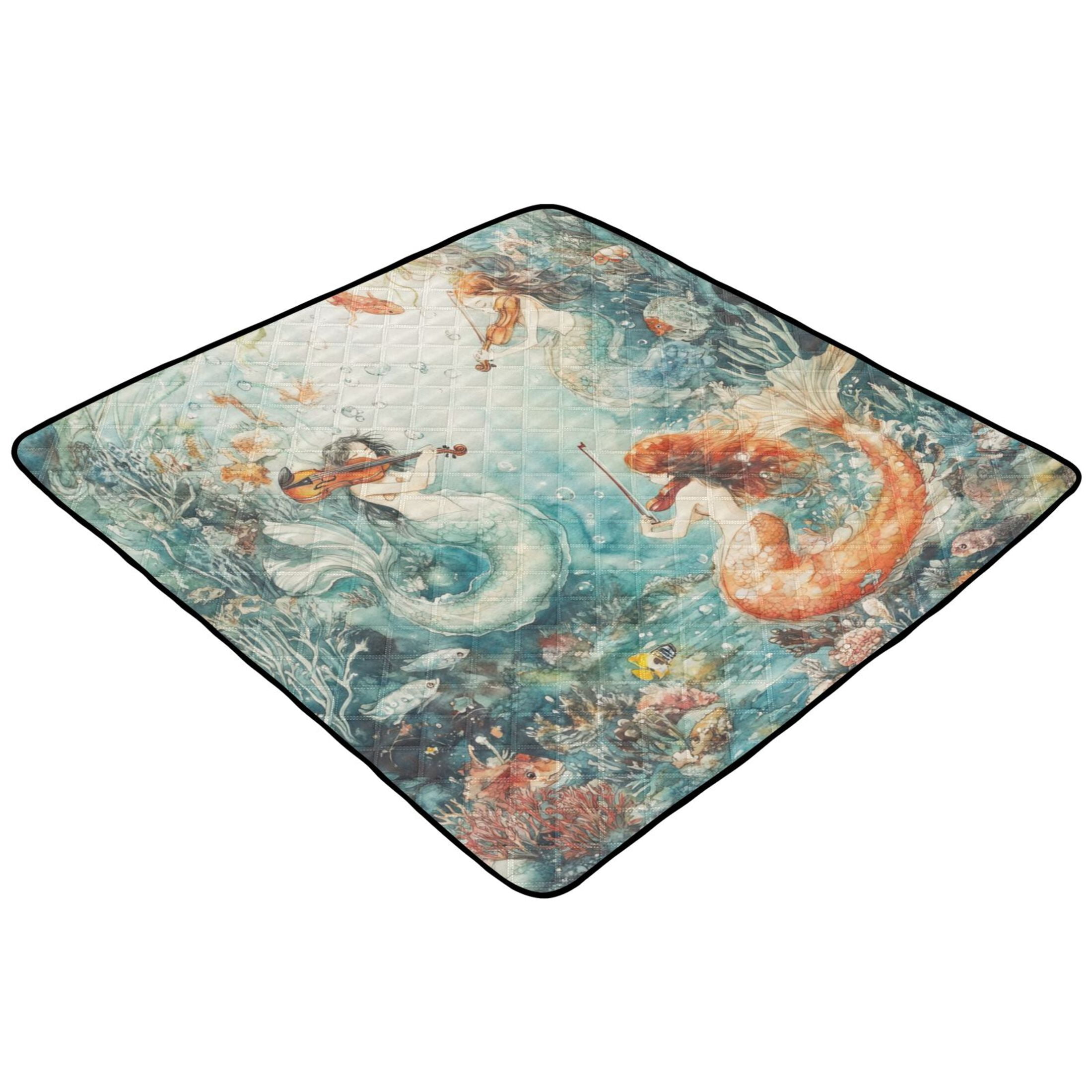 WOBOGO Mermaid Plays Music Baby Playmats Extra Large Waterproof Rollable Activity Pads for Toddlers 50×50inch