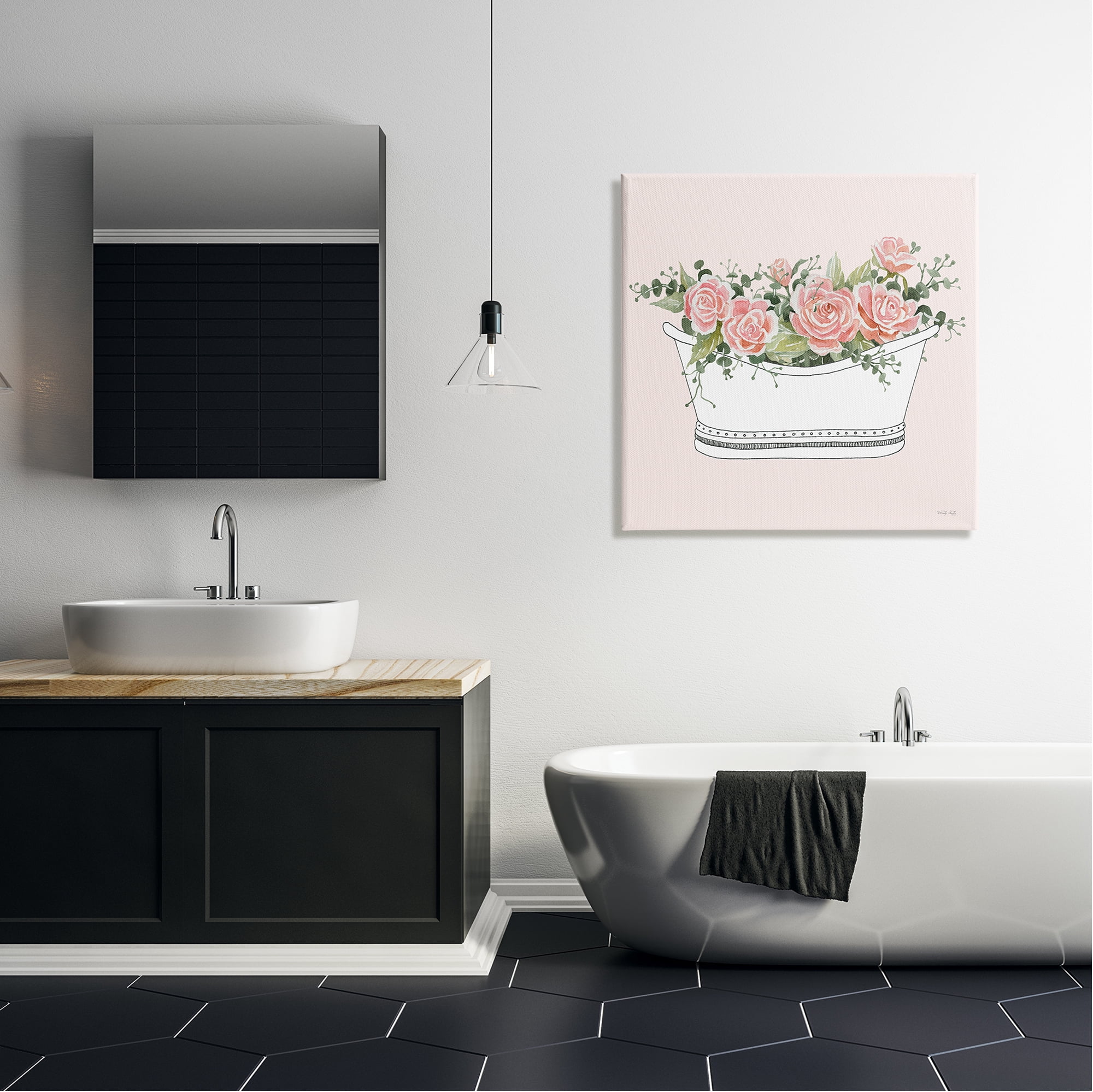 Stupell Industries Pink Rose Blossoms Casual Bathroom Bathtub Planter Graphic Art Gallery Wrapped Canvas Print Wall Art, Design by Cindy Jacobs
