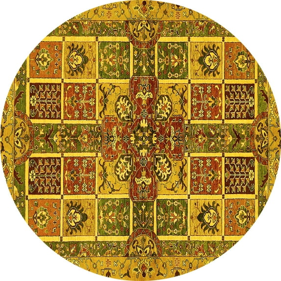 Ahgly Company Indoor Round Abstract Yellow Modern Area Rugs, 4' Round