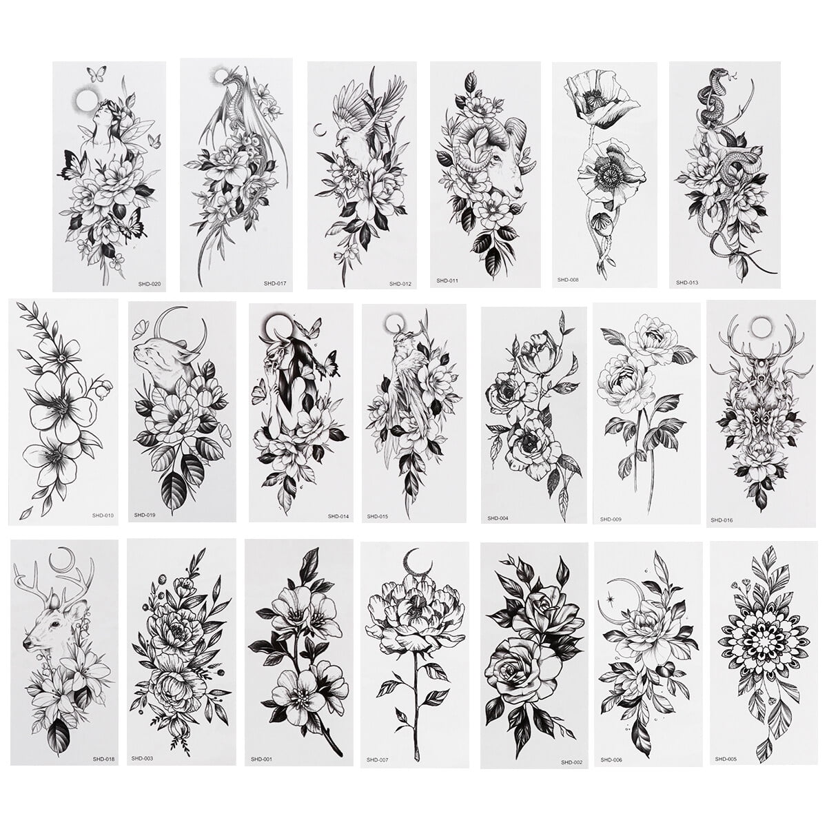 Hemoton 20 Sheets Full Arm Tattoos Stickers Waterproof Temporary Flower ...