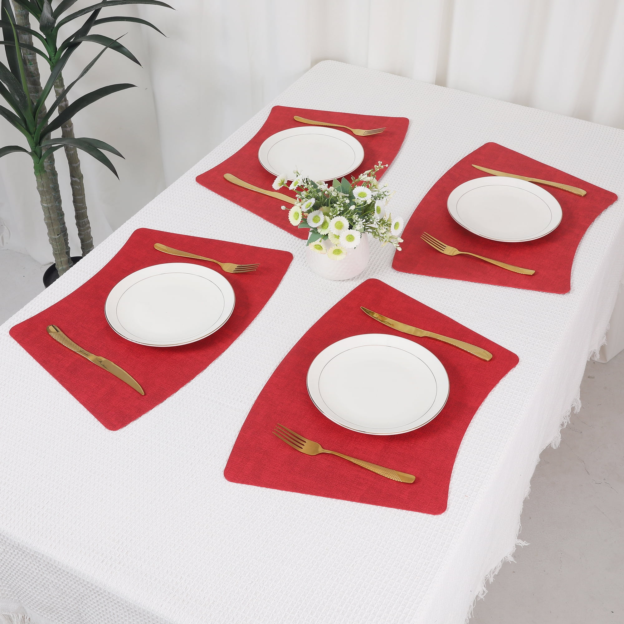 Unique Bargains Placemats for Dining Table Decor Heat Resistant Placemats 6pcs Red