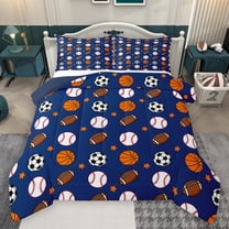 Homewish Ball Sport Lovers Bedding Comforter Set,Basketball Football Baseball Twin Comforter Sets,Deepblue White Browne Bedding Set For Boys Kids,Ultra Soft Home Decor Reversible,2-Piece